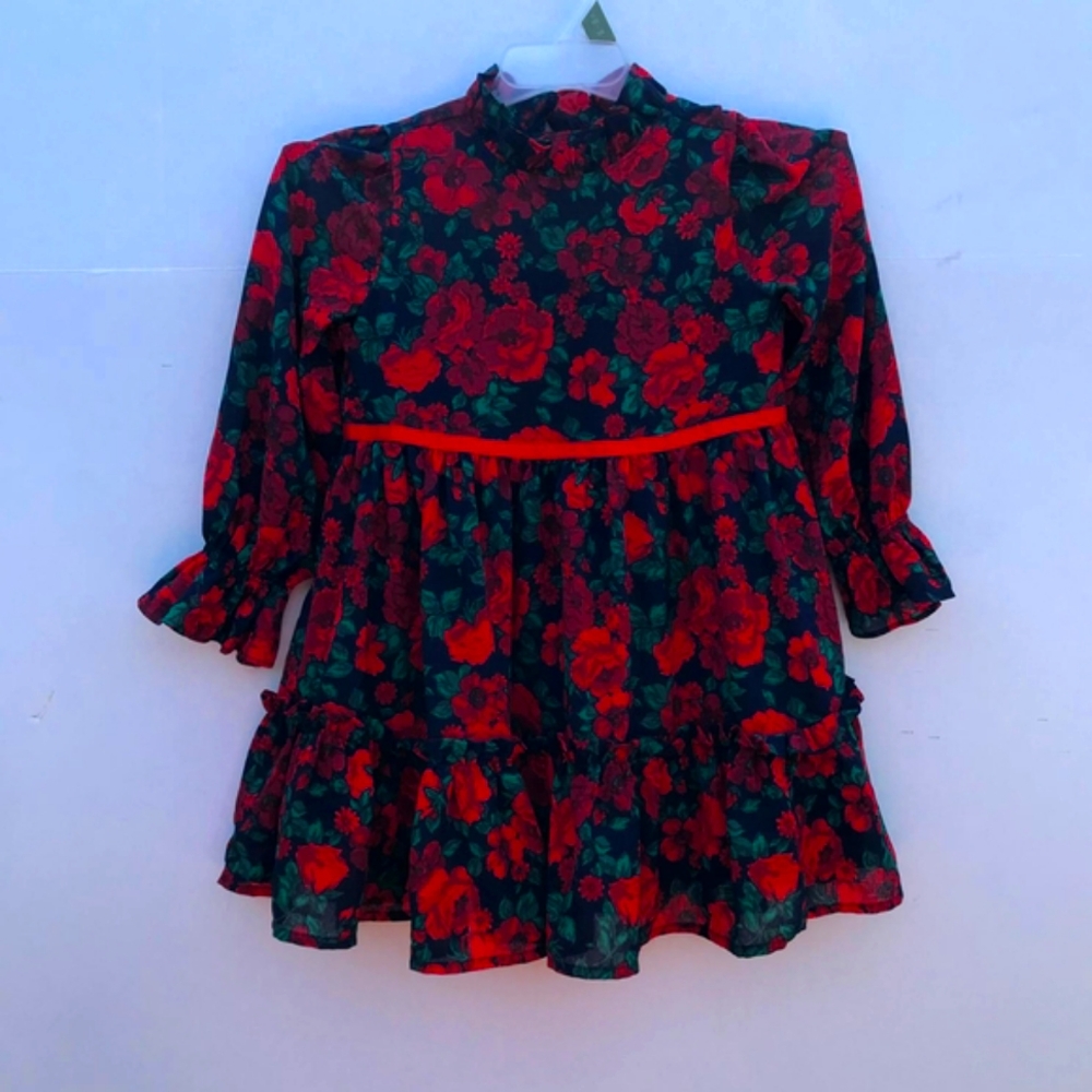 3 year old girl's dress JANIE AND JACK FLOWERED RED AND GREEN - Picture 9 of 9